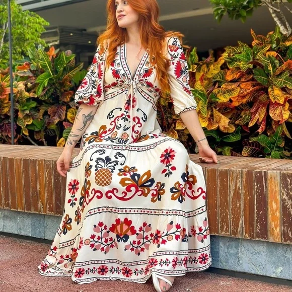 FARM Rio Floral Mandala Long Dress Size M - Picture 2 of 10
